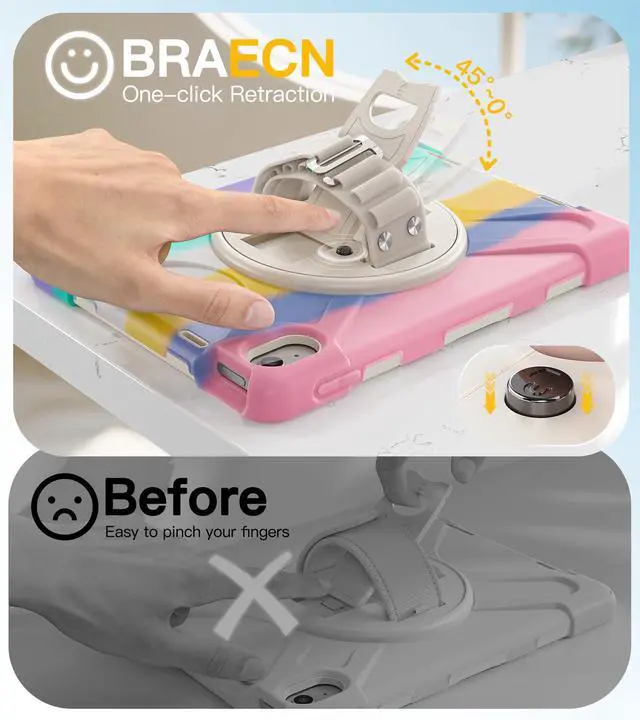 Alt view image 2 of 4 - BRAECN Case for iPad (A16) 11th/10th Generation 11/10.9 inch (2025/2022) Heavy Duty Screen Protector 360° Rotating Handle Stand Shockproof Drop Protection Shouler/Hand Strap Durable Kids-Friendly