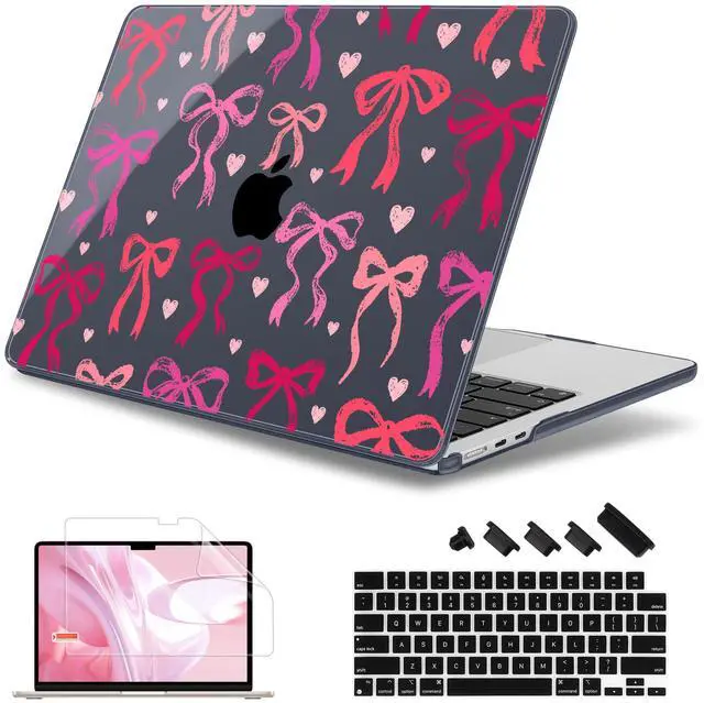Main image of May Chen [2025 New Pattern] for MacBook Air 13.6 inch Case M2 M3 M4 Chip Model: A2681 A3113 A3240, 2022-2025 Release, Hard Shell Cover with Screen Protector & Keyboard Skin - Black Pink Bows