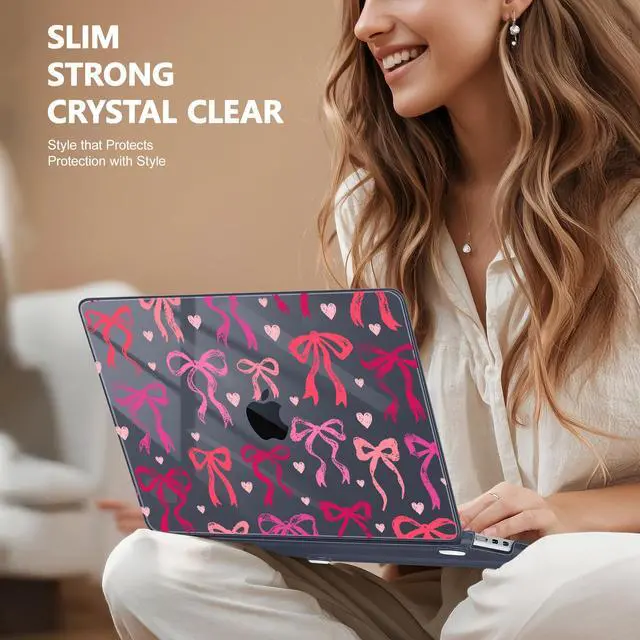 Alt view image 3 of 5 - May Chen [2025 New Pattern] for MacBook Air 13.6 inch Case M2 M3 M4 Chip Model: A2681 A3113 A3240, 2022-2025 Release, Hard Shell Cover with Screen Protector & Keyboard Skin - Black Pink Bows