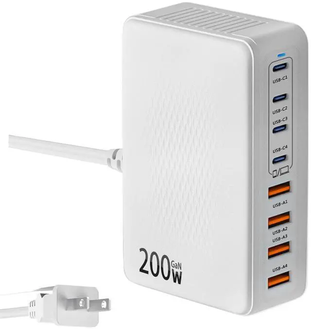 Main image of 200W USB C Charger Block,Upgraded GaN III 8-Port Fast Charging Station Hub,PD 65W Laptop Charger Adapter Compatible with MacBook Pro/Air,DELL,Steam Deck,iPhone 16/15/14,Galaxy S23/22 etc (White)
