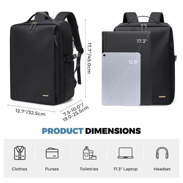 Alt view image 3 of 5 - Vacuum Travel Backpack with Air Pump, 38L Expandable Air Compression System Water Resistant Luggage for Women & Men, Fits 17.3 Inch Notebook, Multi-Compartment Design for Travel - Vacuum Pump Included