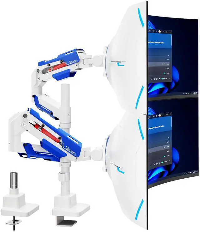 Main image of ARES WING Vertical Dual Monitor Mount - 24-57" Aluminum Heavy Duty Monitor Arms for 2 Monitors, Fully Adjustable Gas Spring Stacked Monitor Stand with 75/100/200 Vesa Mount, White