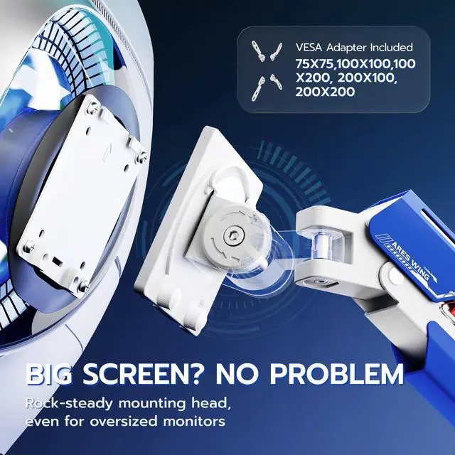 Alt view image 4 of 5 - ARES WING Vertical Dual Monitor Mount - 24-57" Aluminum Heavy Duty Monitor Arms for 2 Monitors, Fully Adjustable Gas Spring Stacked Monitor Stand with 75/100/200 Vesa Mount, White