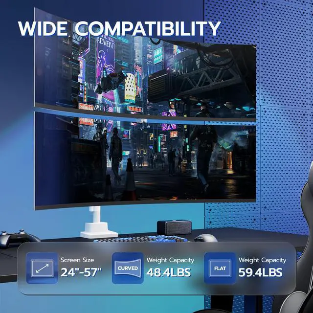 Alt view image 2 of 5 - ARES WING Vertical Dual Monitor Mount - 24-57" Aluminum Heavy Duty Monitor Arms for 2 Monitors, Fully Adjustable Gas Spring Stacked Monitor Stand with 75/100/200 Vesa Mount, White