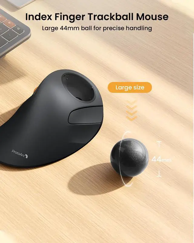 Alt view image 5 of 5 - ProtoArc Wireless Bluetooth Trackball Mouse, EM03 NL Ergonomic Rollerball Mouse Rechargeable Computer Mice, 3 Device Connection, Compatible with PC, iPad, Mac, Windows-Gray Ball