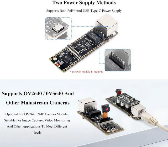 Alt view image 5 of 5 - ESP32-S3 Ethernet Development Board, 10/100Mbps RJ45 ETH Port, Support WiFi & BLE, Ethernet Communication, 240MHz Dual Core Processor, Onboard Type-C Port, with PoE Module+ OV2640 Camera