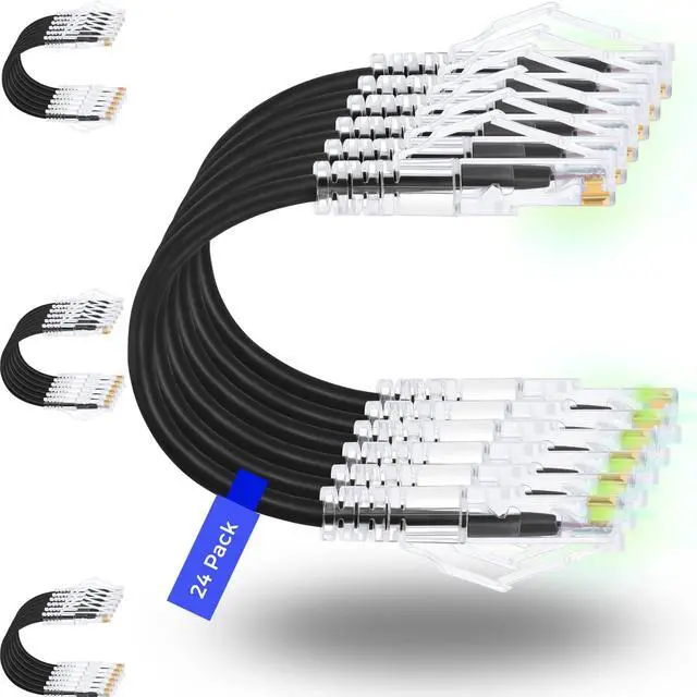 Main image of Rapink Patch Cables Cat6/ Cat6a 2ft (24 Pack) Slim, Cat6a Ethernet Patch Cable 10G Support, Snagless Cat 6 Patch Cable for Patch Panel to Switch, Flexiable Cat6 Ethernet Cable Black