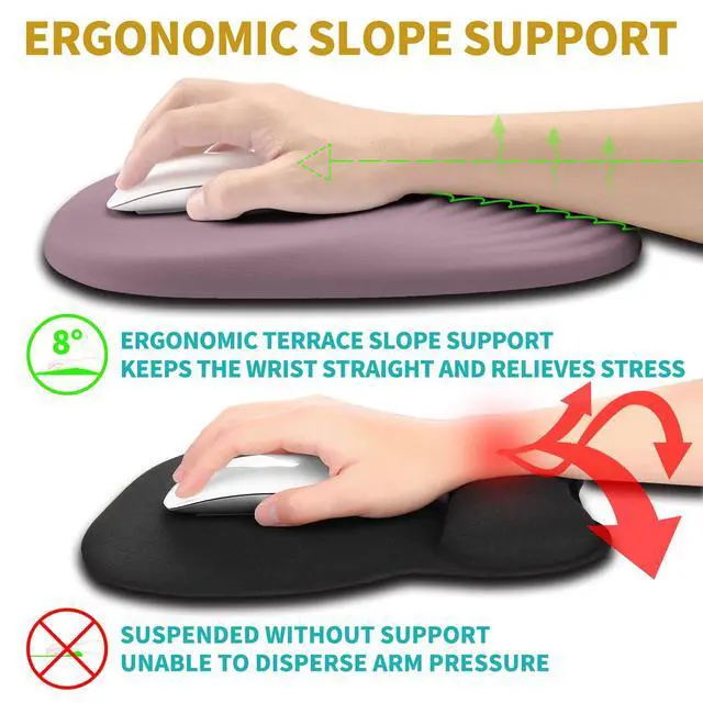 Alt view image 3 of 5 - Hokafenle Ergonomic Mouse Pad Wrist Support with Stepped-Wedge Design, Wrist Rest Pain Relief Mousepad Filled with Memory Foam, Carpal Tunnel Mousepad for Wireless Mouse(12x8 inch, Purple)