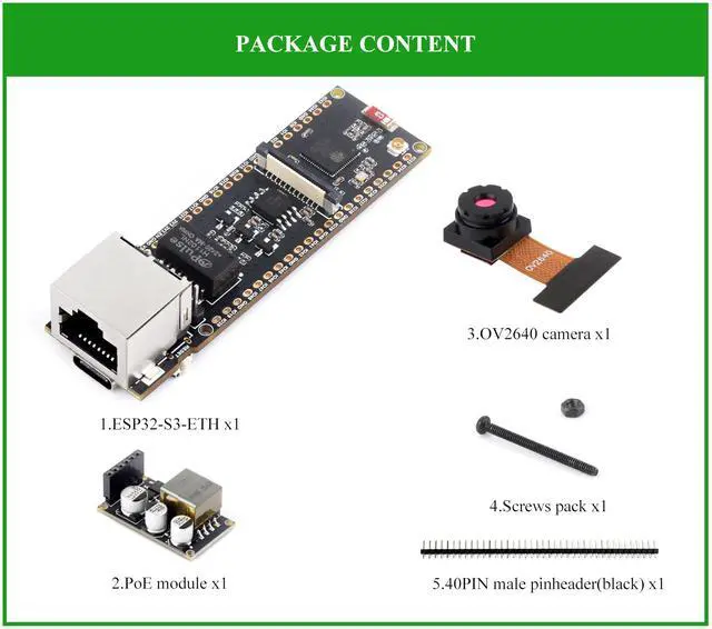 Alt view image 2 of 5 - ESP32-S3 Ethernet Development Board, 10/100Mbps RJ45 ETH Port, Support WiFi & BLE, Ethernet Communication, 240MHz Dual Core Processor, Onboard Type-C Port, with PoE Module+ OV2640 Camera