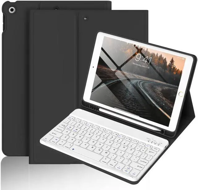 Main image of BQDIYOO Keyboard Case for iPad 9th/8th/7th Generation(2021/2020/2019), 10.2 inch iPad 9/8/7 Case with Keyboard, Auto Wake Sleep Cover with Pencil Holder, Black
