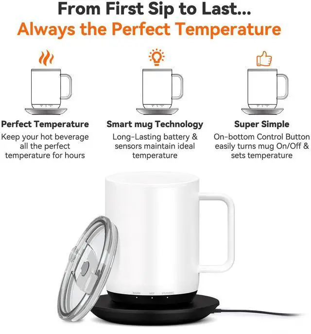 Alt view image 3 of 5 - Vsitoo S3 Plus 14oz Heated Coffee Cup - Temperature Control Smart Mug with Mug Warmer, Auto-Sensing AI Heats Drinks to 120-150°F Hands-Free.Ideal for Home/Office/GiftsWhite