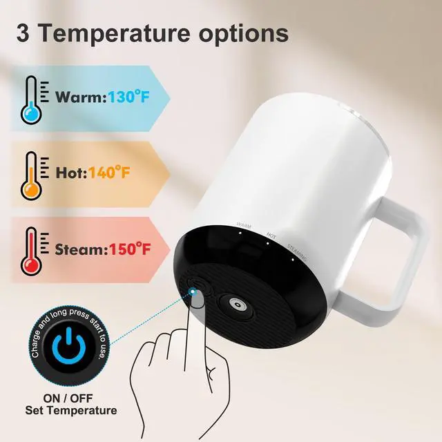 Alt view image 5 of 5 - Vsitoo S3 Plus 14oz Heated Coffee Cup - Temperature Control Smart Mug with Mug Warmer, Auto-Sensing AI Heats Drinks to 120-150°F Hands-Free.Ideal for Home/Office/GiftsWhite