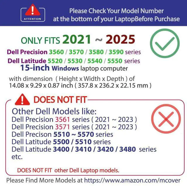 Alt view image 2 of 5 - mCover Case Compatible for 20212025 15" Dell Precision 3560/3570 / 3580/3590 & Latitude 5520/5530 / 5540/5550 Series Windows Notebook PC (NOT Fitting Any Other Dell Models) - Black