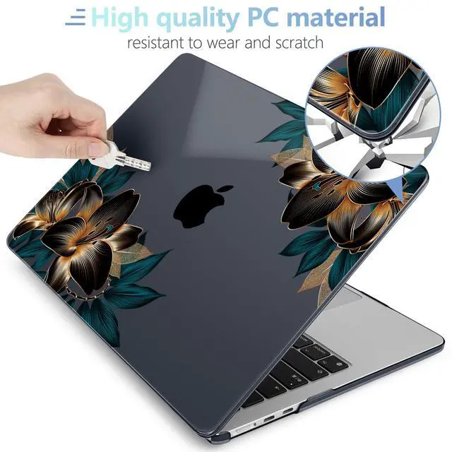 Alt view image 3 of 5 - MEEgoodo for M4/M3/M2 MacBook Air 15.3 inch Case 2025 2024 2023, Case Fit Model (A3241/A3114/A2941) for MacBook Air 15 inch, Laptop Hard Shell with Keyboard Cover, Golden Lilies