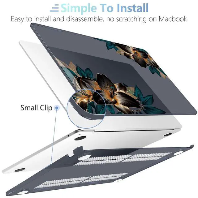 Alt view image 4 of 5 - MEEgoodo for M4/M3/M2 MacBook Air 15.3 inch Case 2025 2024 2023, Case Fit Model (A3241/A3114/A2941) for MacBook Air 15 inch, Laptop Hard Shell with Keyboard Cover, Golden Lilies