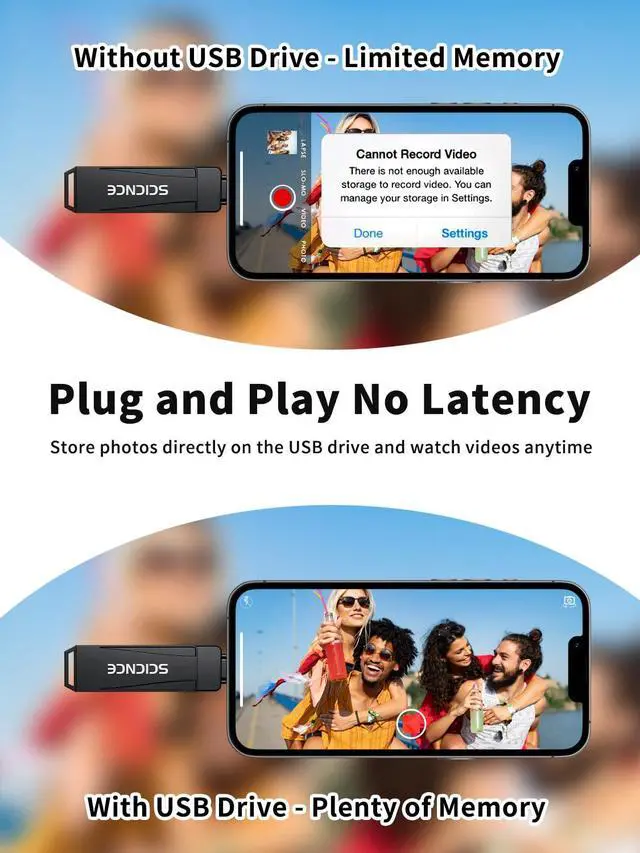 Alt view image 4 of 5 - SCICNCE 512GB Flash Drive Intended for iPhone, USB Memory Stick Storage Backup for Photos Videos, Plug and Play No APP Required, Compatible with iPhone iPad Android and Computers (Metal Gray)