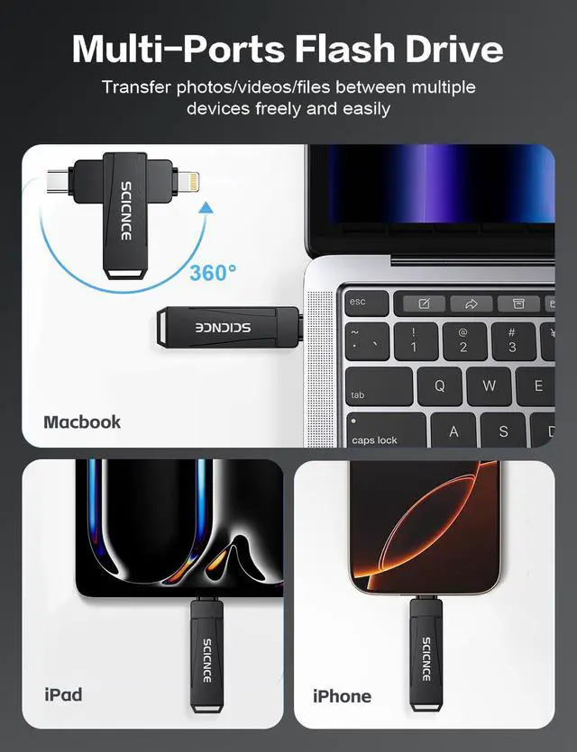 Alt view image 2 of 5 - SCICNCE 512GB Flash Drive Intended for iPhone, USB Memory Stick Storage Backup for Photos Videos, Plug and Play No APP Required, Compatible with iPhone iPad Android and Computers (Metal Gray)