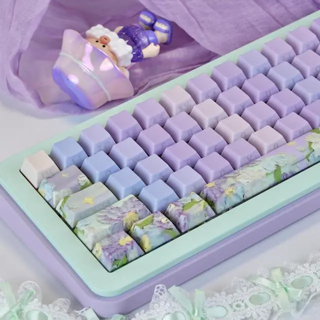 Main image of TIMSEKER Purple Side Print Shine Through Keycap Set - Dye Sublimation Cherry Profile PBT Keycap for Mechanical Gaming Keyboard - 126 Keys Violet Theme