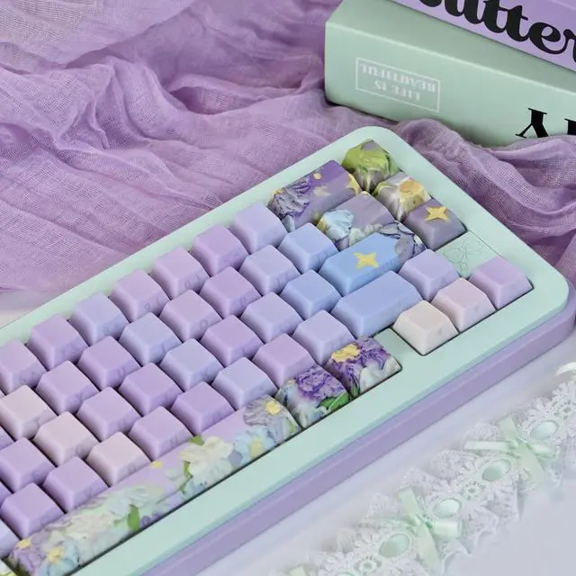 Alt view image 3 of 5 - TIMSEKER Purple Side Print Shine Through Keycap Set - Dye Sublimation Cherry Profile PBT Keycap for Mechanical Gaming Keyboard - 126 Keys Violet Theme