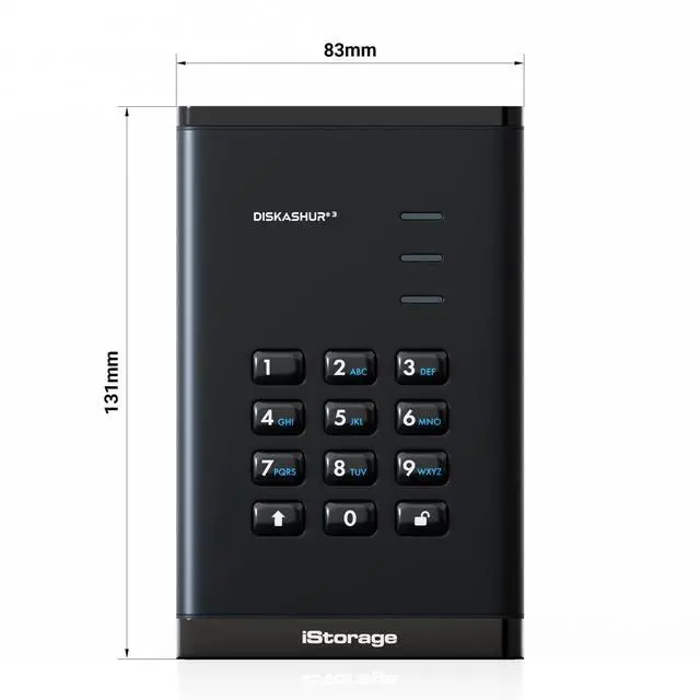 Alt view image 2 of 3 - iStorage diskAshur3 HDD 1TB Black - Secure Portable Hard Drive - Password Protected - Dust & Water Resistant - Hardware Encryption