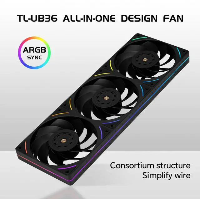 Alt view image 2 of 5 - Thermalright TL-UB36R 360mm Single-Frame PC Cooling Reverse Case Fans - PWM 2150 RPM Speed | ARGB Lighting | High Airflow | Single Modular Cable, for Chassis  Liquid Cooler (Black)