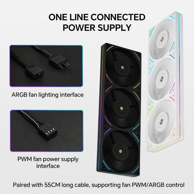 Alt view image 3 of 5 - Thermalright TL-UB36R 360mm Single-Frame PC Cooling Reverse Case Fans - PWM 2150 RPM Speed | ARGB Lighting | High Airflow | Single Modular Cable, for Chassis  Liquid Cooler (Black)