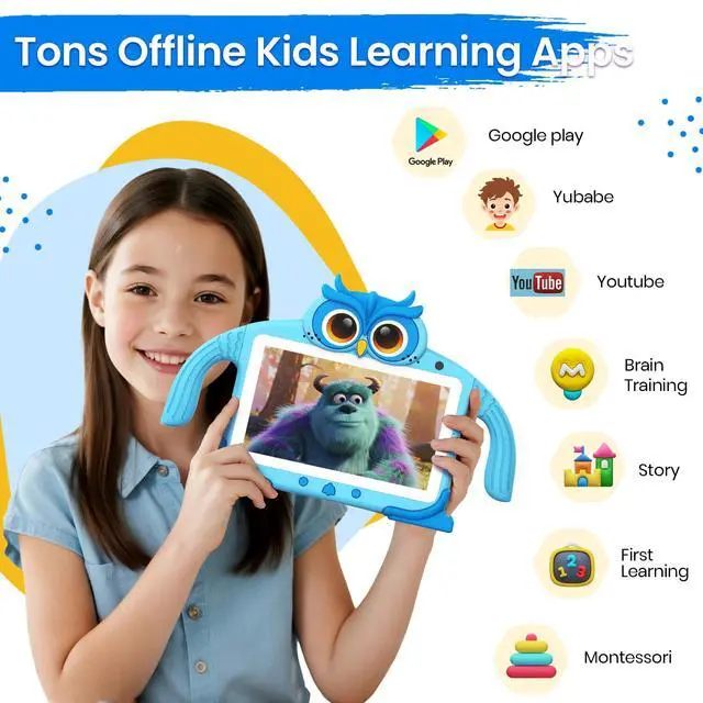 Alt view image 2 of 5 - UJoyFeel Kids Tablet 7IN Tablet for Kids 3-7, Toddler Tablets for Children with Learning Apps, WiFi, Parental Control, Educational Games, Shockproof Tablets for Toddlers Gift for Child from 3 to 12