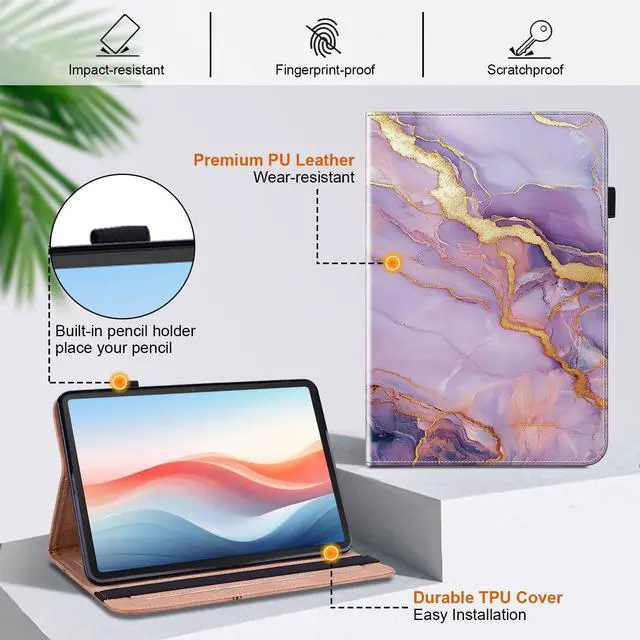 Alt view image 3 of 5 - YHDXUYS Case for Samsung Galaxy Tab S10 Plus 2024/S9 FE Plus 2023/S9 Plus 2023 12.4 Inch Tablet with Pencil Holder, Multiangle Stand Wallet Design Cover,Purple Marble