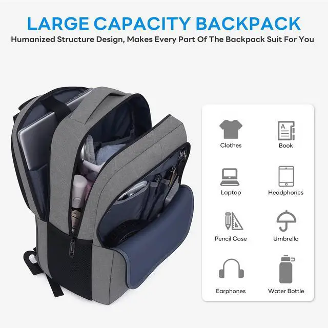 Alt view image 3 of 5 - TANTOMI Laptop Backpack for Men, Business Anti Theft Slim Durable School Backpack with USB Charging Port, Water Resistant Travel Backpack Fits 17 Inch Laptop and Notebook