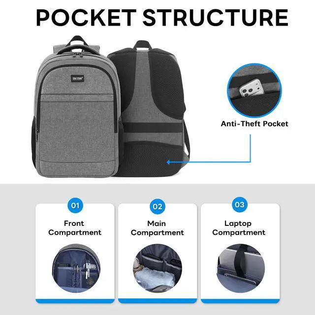 Alt view image 5 of 5 - TANTOMI Laptop Backpack for Men, Business Anti Theft Slim Durable School Backpack with USB Charging Port, Water Resistant Travel Backpack Fits 17 Inch Laptop and Notebook
