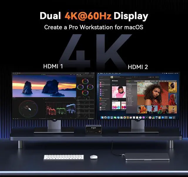 Alt view image 2 of 5 - TobenONE MacBook Docking Station Dual 4K@60Hz, 16-in-2 USB C Docking Station with 2 HDMI Ports, 7 USB Ports, 100W GaN Power Supply & 20W Charging, 2.5Gbps Ethernet, for Home & Office