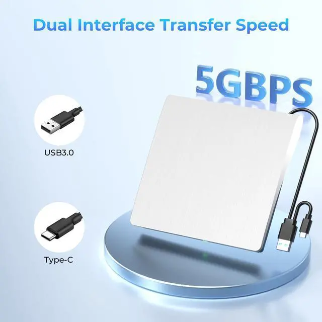 Alt view image 3 of 5 - Yaeonku White External Blu Ray Drive, Support 50G Disc Read/Write Bluray Drives, Portable 3D Blu Ray Burner with USB 3.0 and Type-C, Suitable for Windows XP/7/8/10/11 MacOS for Laptop, Desktop, Mac