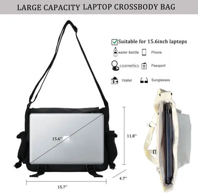 Alt view image 2 of 5 - Aesthetic Crossbody Bag, 15.6 Inch laptop messenger bag for women, Cute Shoulder Bag with Cute Pins and Ornament White