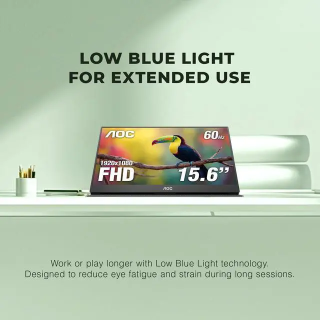 Alt view image 4 of 5 - AOC 16T20 Portable Monitor 15.6 Inch FHD 1920x1080, IPS Panel Computer Display, Speakers, USB Type C x2, Mini HDMI x1, Premium Smart Cover, Gaming Console Compatible