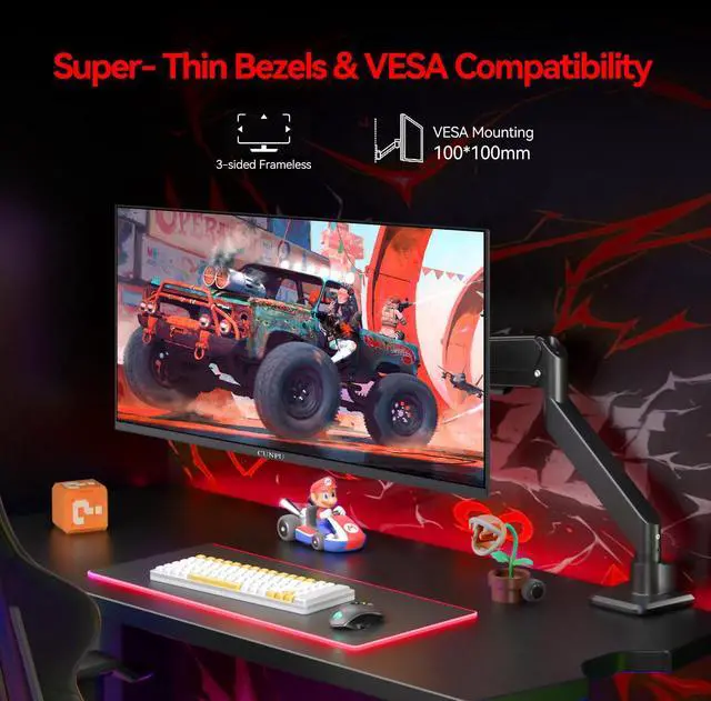 Alt view image 5 of 5 - CUNPU 24 Inch Gaming Monitor, FHD 1080P 165Hz Monitor, IPS Display, Free-sync Compatible, 99% SRGB Color Gamut VESA 100 * 100mm Eye Care, Ultra-Slim Frame, Black,