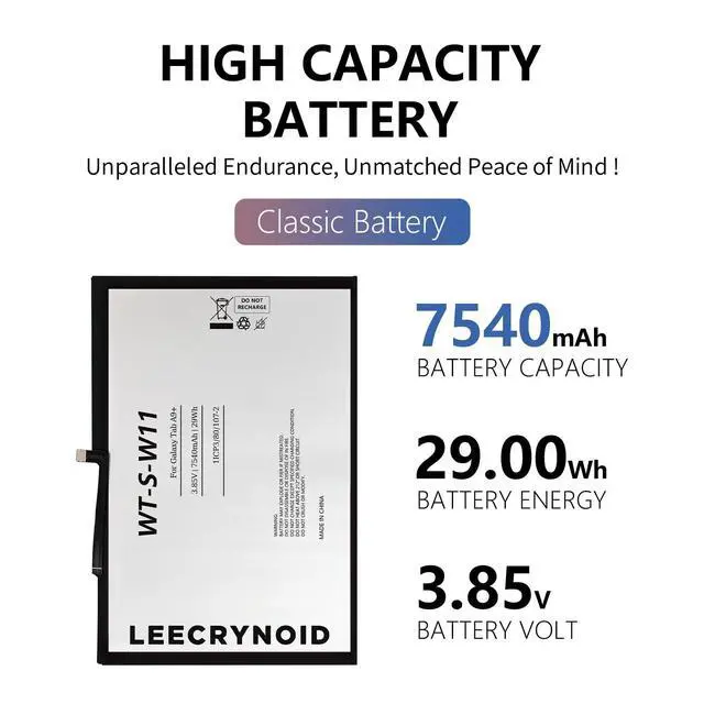 Alt view image 2 of 5 - LeeCrynoid WT-S-W11 Replacement Battery for Samsung Galaxy Tab A9+ Plus 11" SM-X210/X215/X216/X218U | 3.85V 7540mAh 29Wh 0-Cycle Lithium Battery with Repair Kit