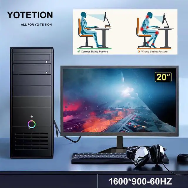 Alt view image 2 of 5 - YOTETION 20 inch HD (1600 x 900) Monitor, 75Hz Refresh Rate, HDMI x1 Small Thin Monitor for laptops, Computers and desktops,LED Display, VGA/HDMI Connection.VESA:75 * 75MM