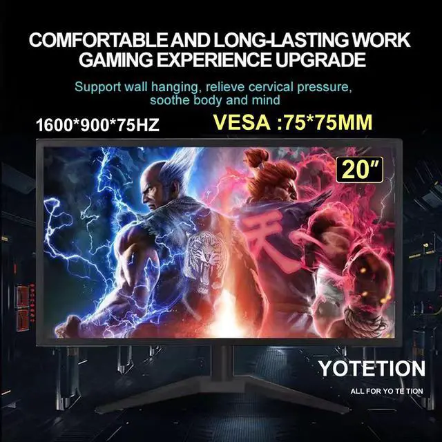 Alt view image 3 of 5 - YOTETION 20 inch HD (1600 x 900) Monitor, 75Hz Refresh Rate, HDMI x1 Small Thin Monitor for laptops, Computers and desktops,LED Display, VGA/HDMI Connection.VESA:75 * 75MM
