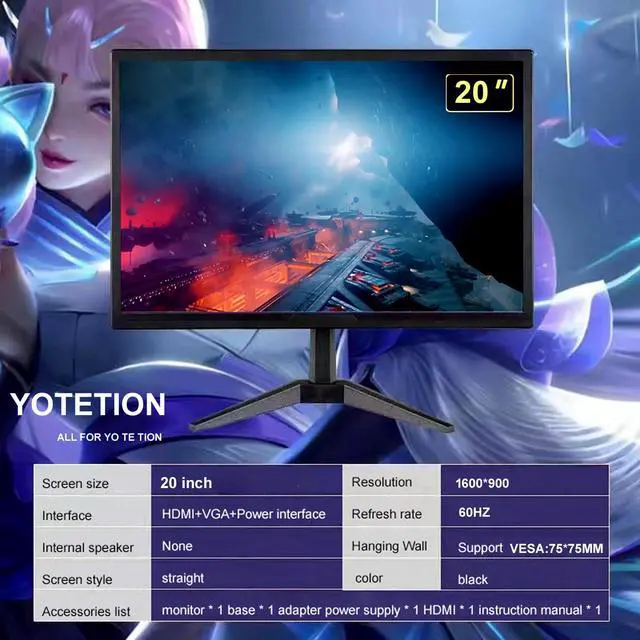 Alt view image 5 of 5 - YOTETION 20 inch HD (1600 x 900) Monitor, 75Hz Refresh Rate, HDMI x1 Small Thin Monitor for laptops, Computers and desktops,LED Display, VGA/HDMI Connection.VESA:75 * 75MM
