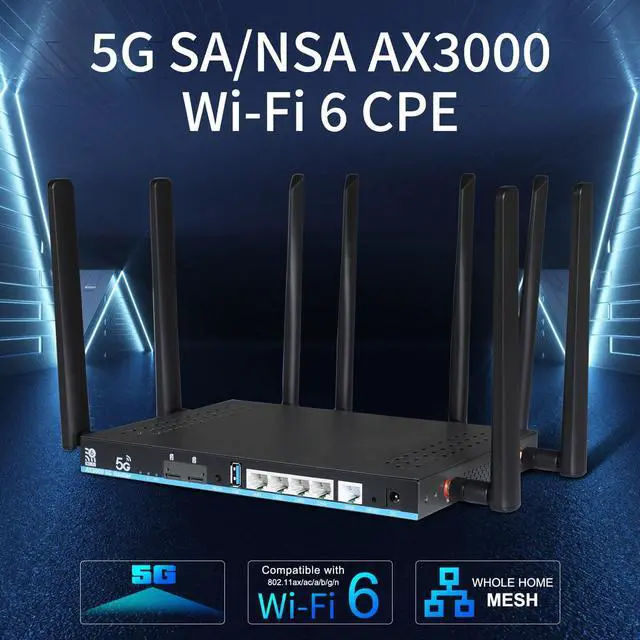 Alt view image 4 of 5 - Wilflyer 5G SA NSA AX3000 WiFi 6 CPE Router for Globa Countries,Dual SIM Card Slot Celllular High Speed Wireless Router, 4 x 4 MU-MIMODetachable AntennasZ8102AX-T-RM520NGL (5G Dual-Band)