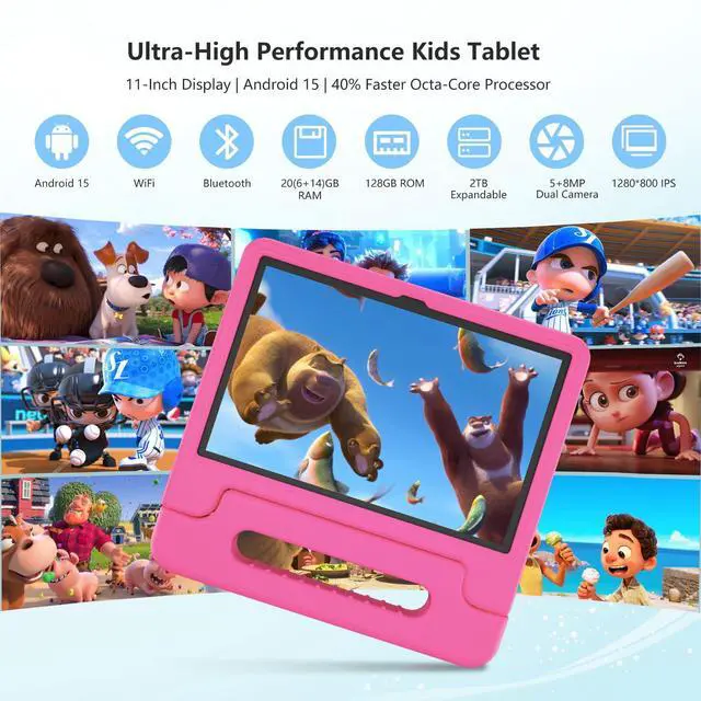 Alt view image 2 of 5 - ITDULCET Kids Tablet, 11 inch Android 15 Tablet for Kids, 20GB RAM 128GB ROM Octa-Core 8000mAh Battery Childs Tablets with Shockproof Case, Bluetooth, WiFi, Parental Control, Dual Camera, GPS