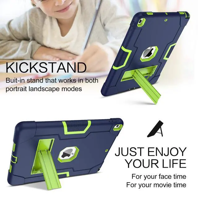 Alt view image 4 of 5 - BENTOBEN for iPad Air 3 2019 Case, iPad Pro 10.5" 2017 Case, 3 Layers Heavy Duty Rugged Shockproof Kickstand Sturdy Protective Tablet Cases for iPad Air 3rd Gen/iPad Pro 10.5" 2017, Dark Blue/Green