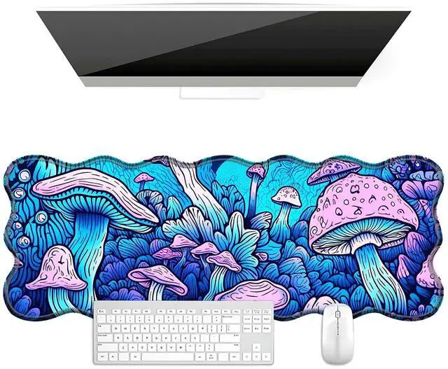 Main image of BFDHGQZC Psychedelic Mushroom Desk Mat Large Mouse Pad 31.5"x11.8" Desk Rubber Base Mousepad with Stitched Edges Big Desk Pad for Work,Game,Office,Home
