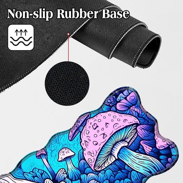 Alt view image 4 of 5 - BFDHGQZC Psychedelic Mushroom Desk Mat Large Mouse Pad 31.5"x11.8" Desk Rubber Base Mousepad with Stitched Edges Big Desk Pad for Work,Game,Office,Home