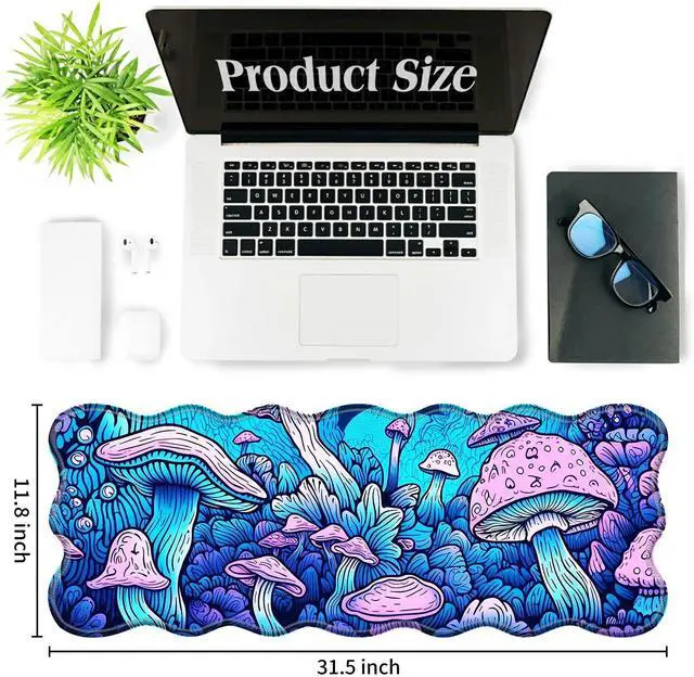 Alt view image 2 of 5 - BFDHGQZC Psychedelic Mushroom Desk Mat Large Mouse Pad 31.5"x11.8" Desk Rubber Base Mousepad with Stitched Edges Big Desk Pad for Work,Game,Office,Home