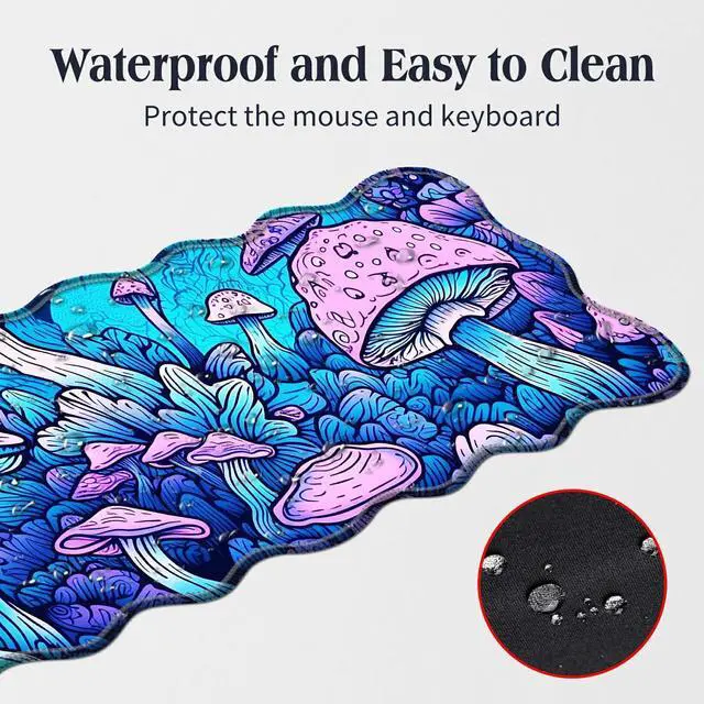 Alt view image 3 of 5 - BFDHGQZC Psychedelic Mushroom Desk Mat Large Mouse Pad 31.5"x11.8" Desk Rubber Base Mousepad with Stitched Edges Big Desk Pad for Work,Game,Office,Home