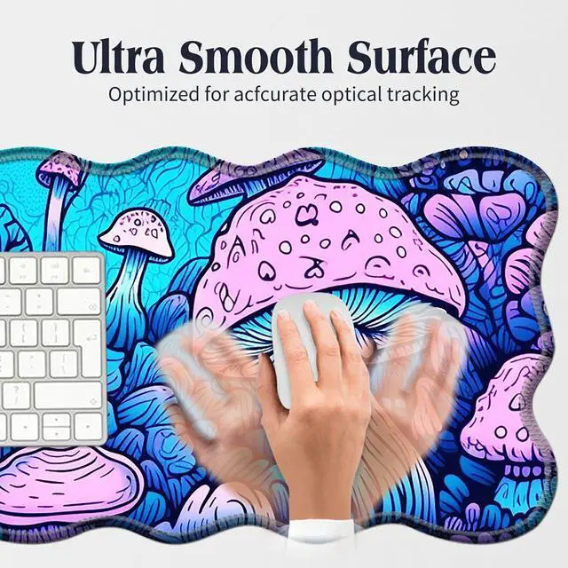 Alt view image 5 of 5 - BFDHGQZC Psychedelic Mushroom Desk Mat Large Mouse Pad 31.5"x11.8" Desk Rubber Base Mousepad with Stitched Edges Big Desk Pad for Work,Game,Office,Home