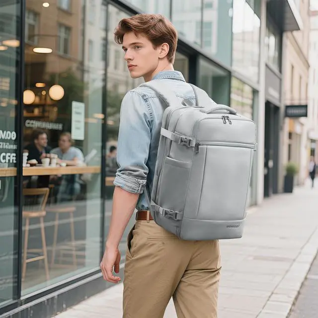 Alt view image 2 of 5 - SHOWKOO 40L Travel Backpack for Men & Women, Airline Approved Carry On Laptop Backpack Fits 17.3", Waterproof Personal Item Bag Expandable Large Capacity Weekender Backpack