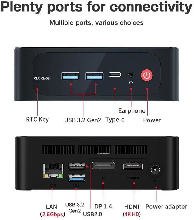 Alt view image 4 of 5 - Beelink SER5 Mini PC, AMD Ryzen 5 5500U(up to 4.0GHz) 6C/12T, Mini Computer 16GB DDR4 RAM 500GB NVMe SSD, Mini Desktop Computer 4K@60Hz Dual Display HDMI&DP WiFi6/BT5.2/WOL/HTPC/W-11 Pro