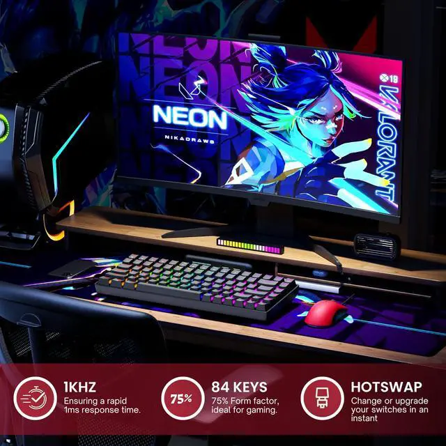 Alt view image 2 of 5 - HK GAMING GK75 75% v3 | Hotswap Mechanical Gaming Keyboard | 84 Keys Multi Color RGB LED Backlit for PC/Mac Gamer | US Layout (Black, Mechanical Red)